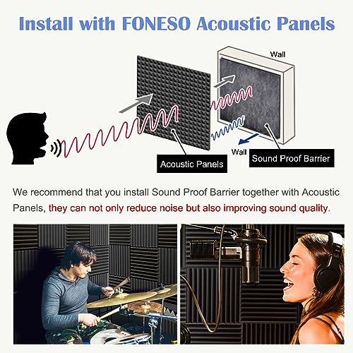 Foneso Mass Loaded Vinyl Sound Proof Barrier, Anti Vibration Deadening Soundproofing Material, Reduces Noise, 12"x12", Thick 80 mil (2mm) (12 Pack) - Image 3