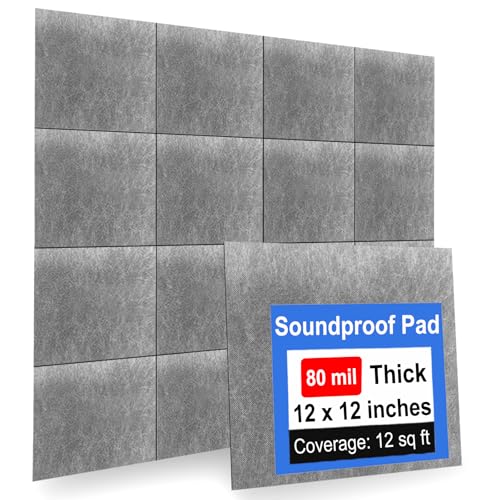 Foneso Mass Loaded Vinyl Sound Proof Barrier, Anti Vibration Deadening Soundproofing Material, Reduces Noise, 12"x12", Thick 80 mil (2mm) (12 Pack) - Image 1