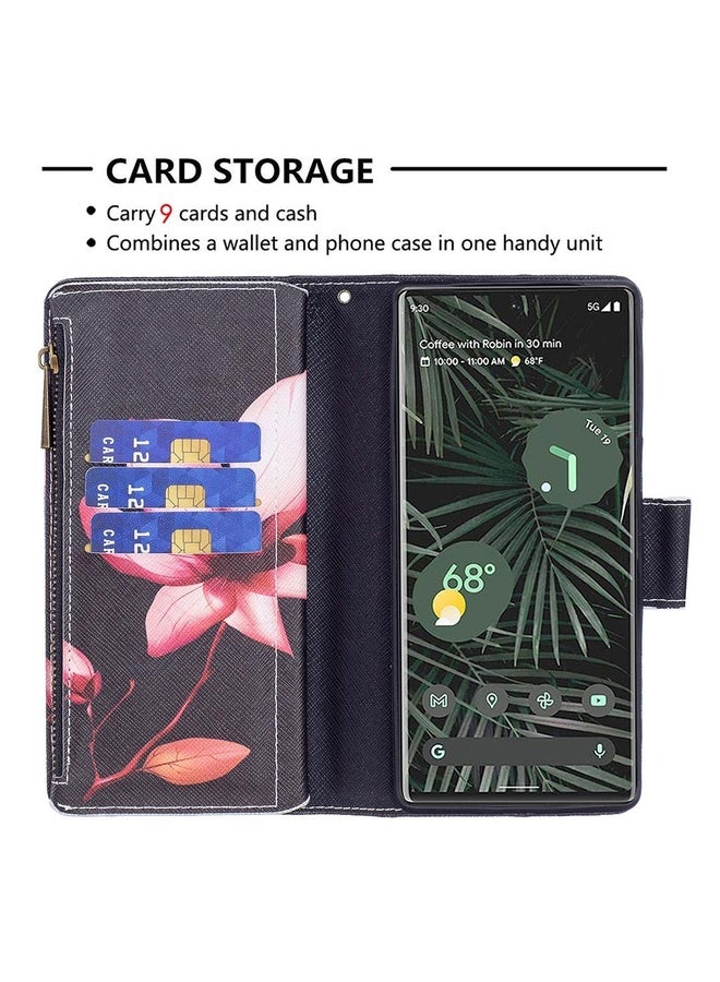 HuHa Case Cover For Google Pixel 6 Pro Colored Drawing Pattern Zipper Horizontal Flip Phone Leather Case with Holder & Card Slots & Wallet(Lotus)  - Image 5