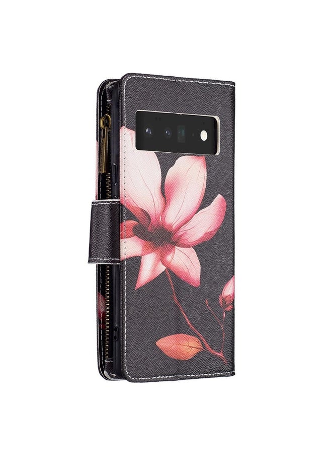 HuHa Case Cover For Google Pixel 6 Pro Colored Drawing Pattern Zipper Horizontal Flip Phone Leather Case with Holder & Card Slots & Wallet(Lotus)  - Image 3