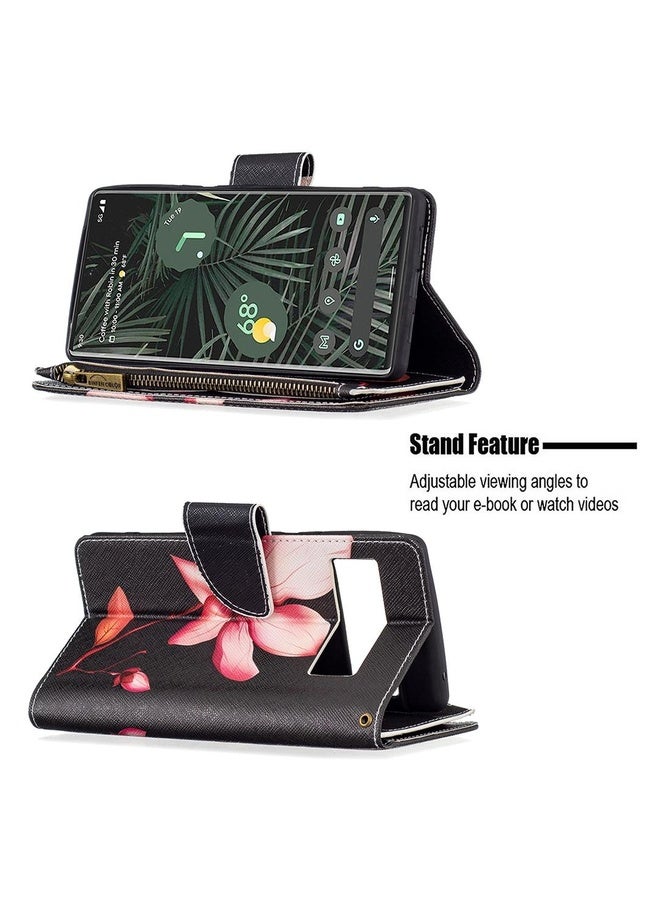 HuHa Case Cover For Google Pixel 6 Pro Colored Drawing Pattern Zipper Horizontal Flip Phone Leather Case with Holder & Card Slots & Wallet(Lotus)  - Image 4