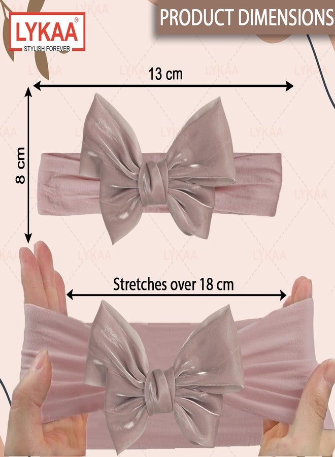 LYKAA Soft Elastic Hair Bands for Baby Girls Cotton Bow Headbands Turban Knotted Super Stretchy Hair Wrap for Newborn, Kids, Toddlers Infants, Pack of 2 - Multicolor - Image 2