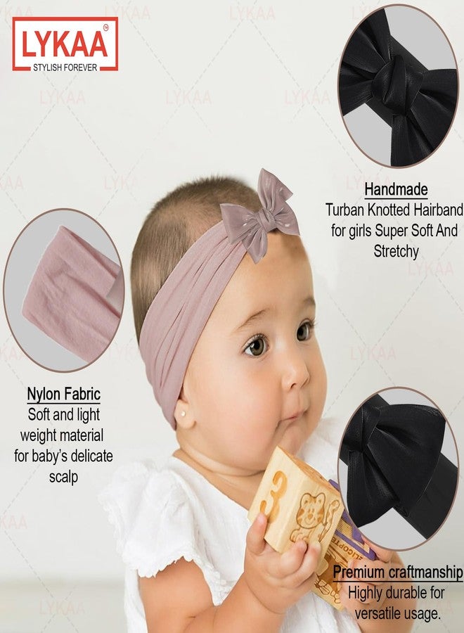 LYKAA Soft Elastic Hair Bands for Baby Girls Cotton Bow Headbands Turban Knotted Super Stretchy Hair Wrap for Newborn, Kids, Toddlers Infants, Pack of 2 - Multicolor - Image 3