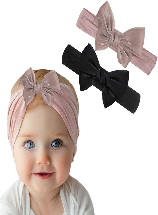 LYKAA Soft Elastic Hair Bands for Baby Girls Cotton Bow Headbands Turban Knotted Super Stretchy Hair Wrap for Newborn, Kids, Toddlers Infants, Pack of 2 - Multicolor - Image 1
