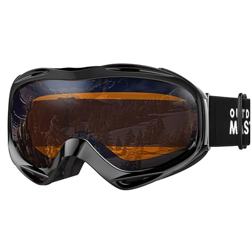 OutdoorMaster OTG Ski Goggles - Over Glasses Ski/Snowboard Goggles for Men, Women & Youth - 100% UV Protection (Black Frame + VLT 24% Orange Lens with REVO Silver) - Image 1