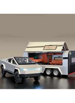 CHE ZHI 1:32 Tesla Cybertruck Pickup Trailer Alloy Car Model Diecasts Metal Off-Road Vehicles Truck Model Sound and Light Kids Toys Gift  - Image 3