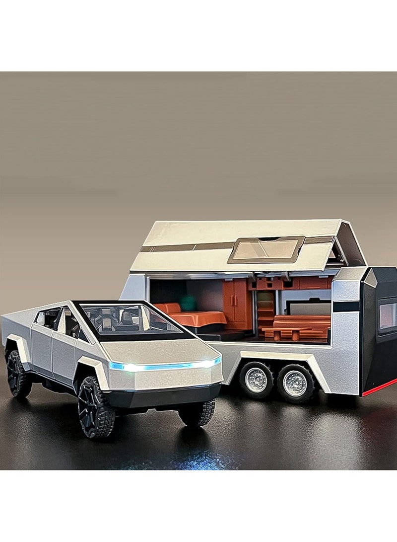 Cybertruck toy car for Tesla 1:32 , Pickup Trailer Alloy Car Model Diecasts Metal Off-Road Vehicles Truck Model Sound and Light Kids Toys Gift - Image 3