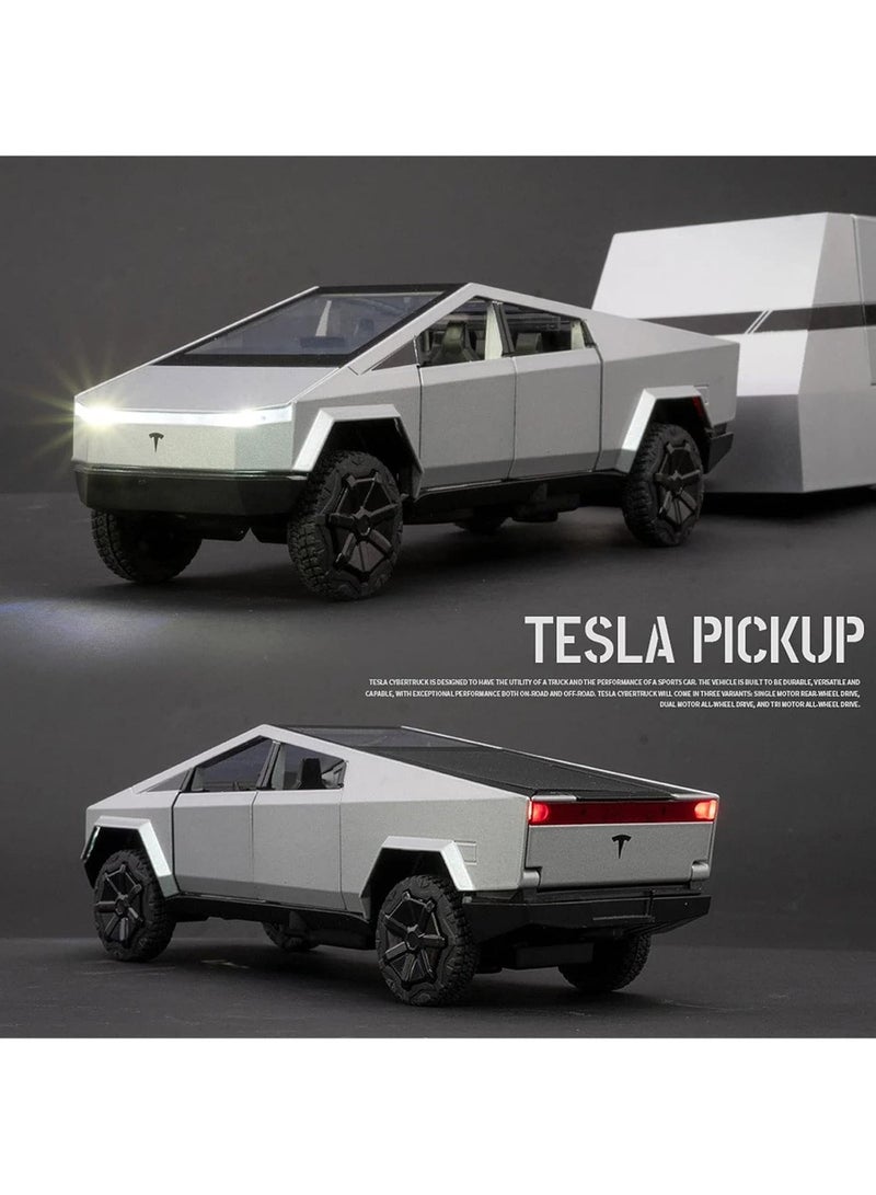 Cybertruck toy car for Tesla 1:32 , Pickup Trailer Alloy Car Model Diecasts Metal Off-Road Vehicles Truck Model Sound and Light Kids Toys Gift - Image 2