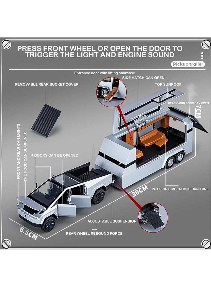 Cybertruck toy car for Tesla 1:32 , Pickup Trailer Alloy Car Model Diecasts Metal Off-Road Vehicles Truck Model Sound and Light Kids Toys Gift - Image 5