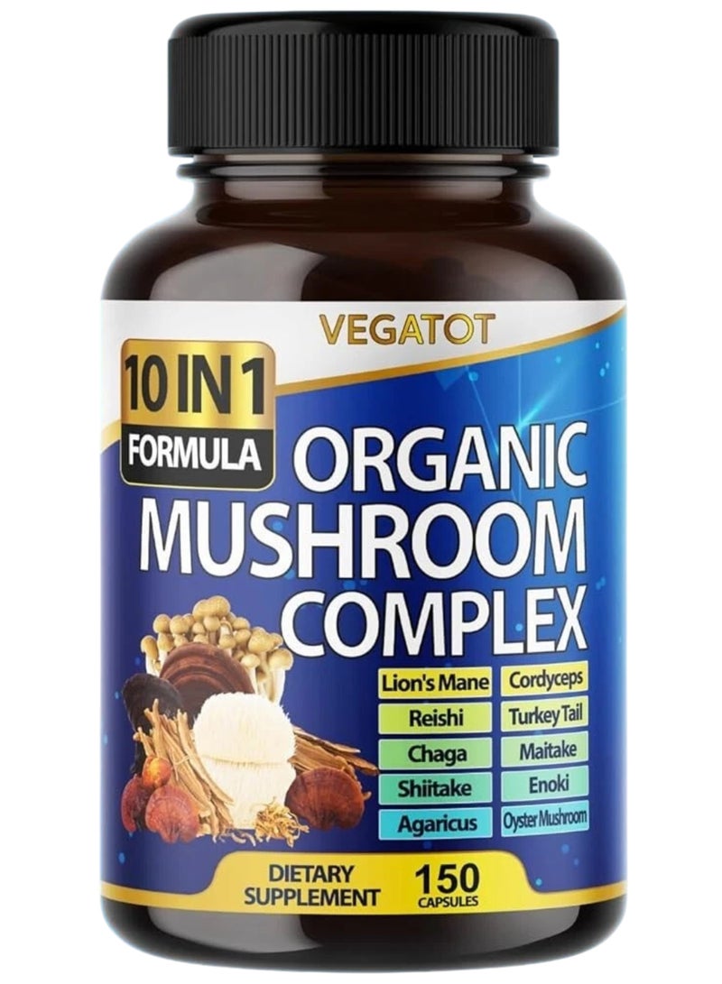 VEGATOT 10 in 1 Formula, Organic Mushroom Mushroom Complex, 150 Capsules - Image 1