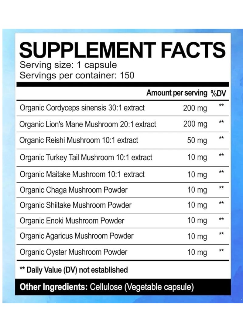 VEGATOT 10 in 1 Formula, Organic Mushroom Mushroom Complex, 150 Capsules - Image 2