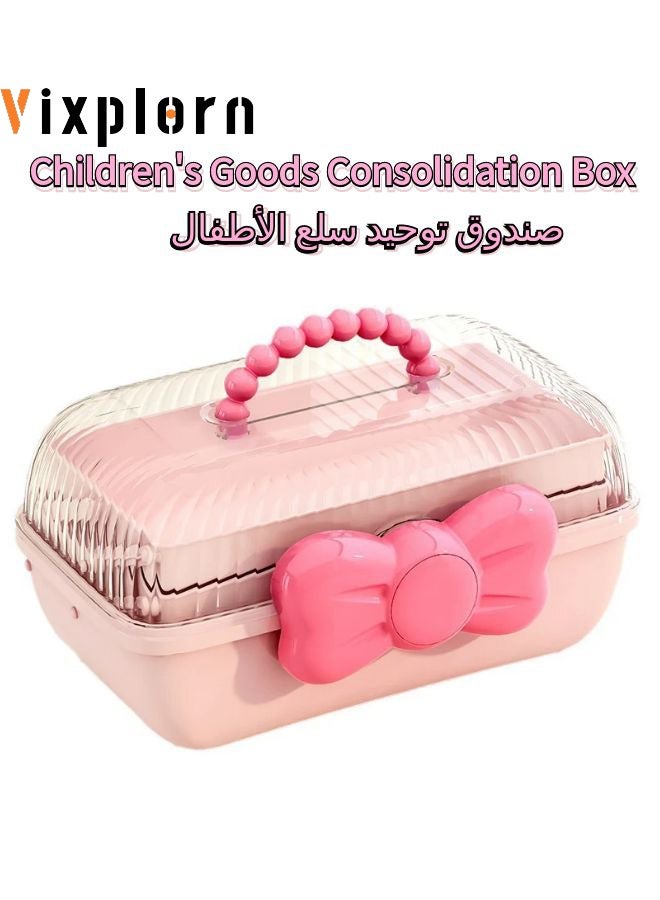 Vixplorn Cute girl's bow-shaped hair accessories storage box, three-layer foldable large-capacity jewelry box with lid, suitable for girl's headbands, hairpins, ties and other baby products, suitable as a gift for girls on birthdays, Christmas, Eid al-Adha, the start of the school season and other festivals, pink - Image 1