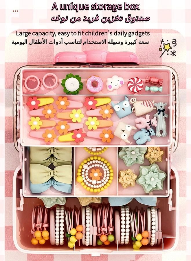 Vixplorn Cute girl's bow-shaped hair accessories storage box, three-layer foldable large-capacity jewelry box with lid, suitable for girl's headbands, hairpins, ties and other baby products, suitable as a gift for girls on birthdays, Christmas, Eid al-Adha, the start of the school season and other festivals, pink - Image 3