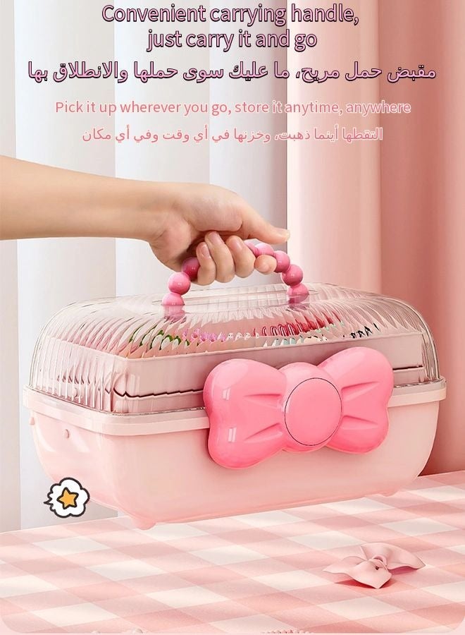 Vixplorn Cute girl's bow-shaped hair accessories storage box, three-layer foldable large-capacity jewelry box with lid, suitable for girl's headbands, hairpins, ties and other baby products, suitable as a gift for girls on birthdays, Christmas, Eid al-Adha, the start of the school season and other festivals, pink - Image 5