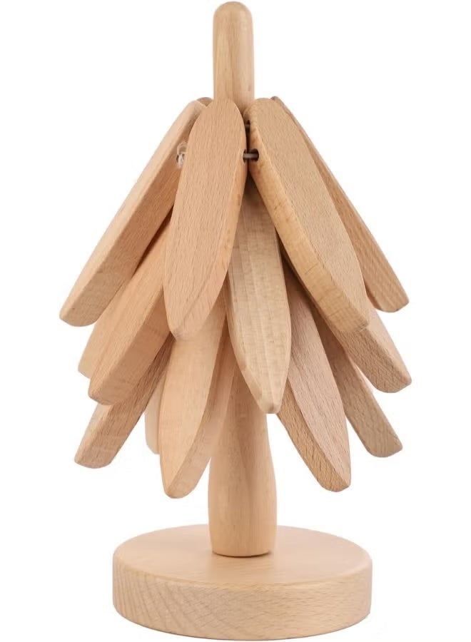 3 قطع من الركائز الخشبية للاطباق الساخنة، كوستر من 3 قطع، مجموعة الركائز على شكل شجرة مع حامل واحد من قواعد اكواب الاشجار الابداعية للاواني الساخنة والمقالي والاوعية والأكواب والاطباق (لون خشبي) - Image 1