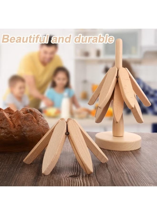 3 قطع من الركائز الخشبية للاطباق الساخنة، كوستر من 3 قطع، مجموعة الركائز على شكل شجرة مع حامل واحد من قواعد اكواب الاشجار الابداعية للاواني الساخنة والمقالي والاوعية والأكواب والاطباق (لون خشبي) - Image 2