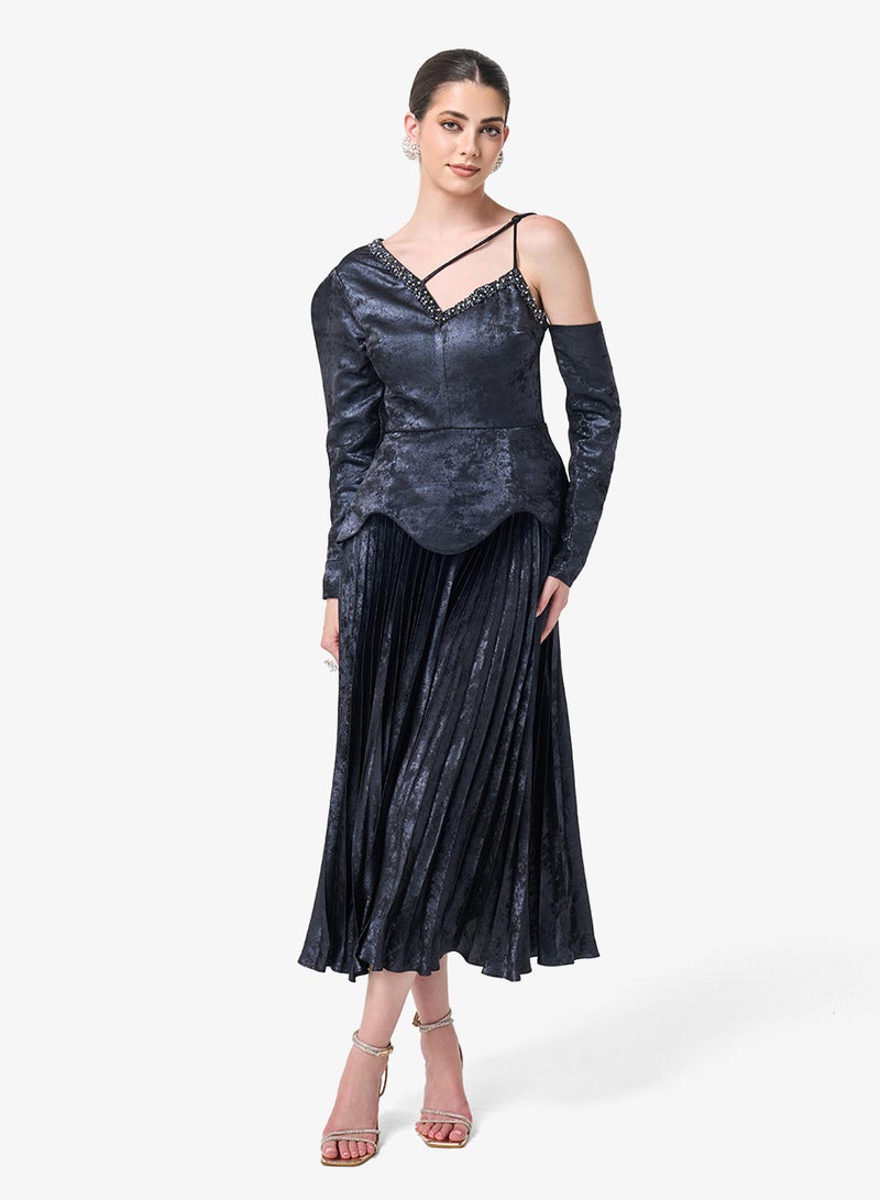 Threadz by Ajooni One Shoulder Sequin Maxi Dress - Image 4