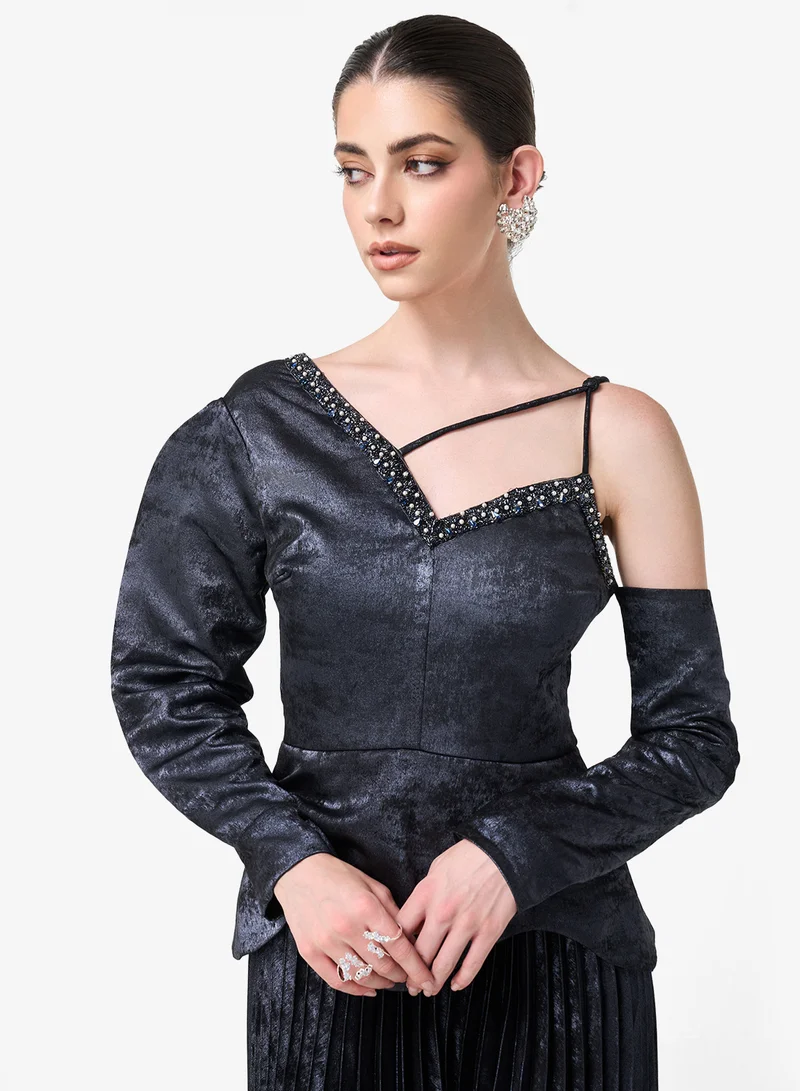 Threadz by Ajooni  One Shoulder Sequin Maxi Dress for Women | Best Price UAE