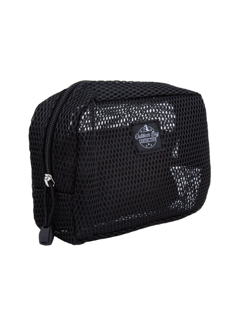 DAISO Mesh Pouch with Pocket, Black - Image 1