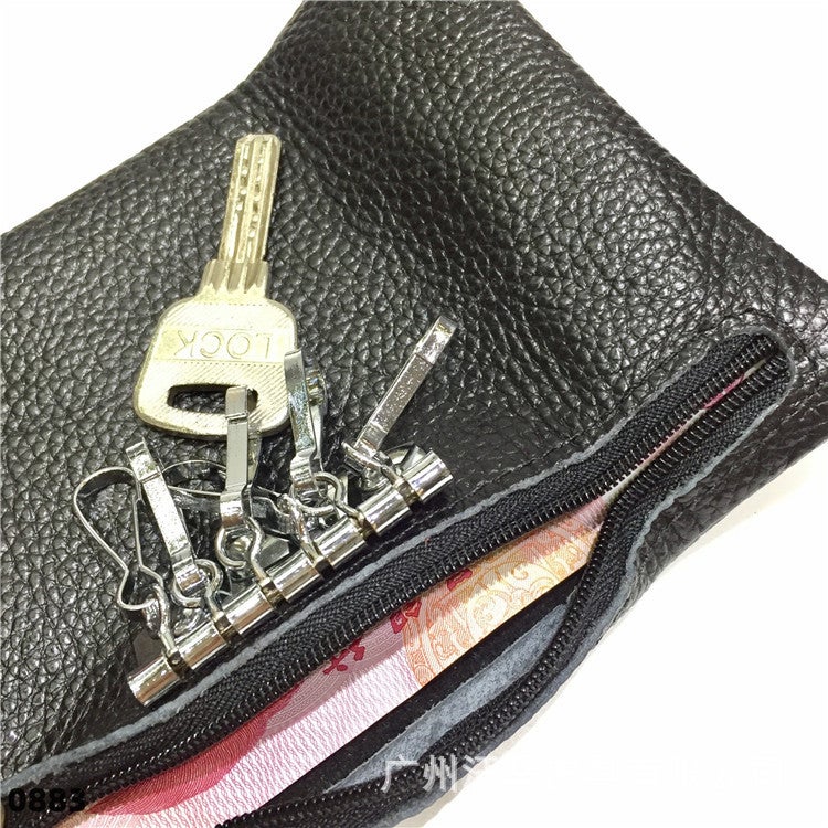 Three-Fold Leather Key Bag Cowhide Key Storage Bag Household Key Bag Zipper Coin Purse Large Capacity - Image 4