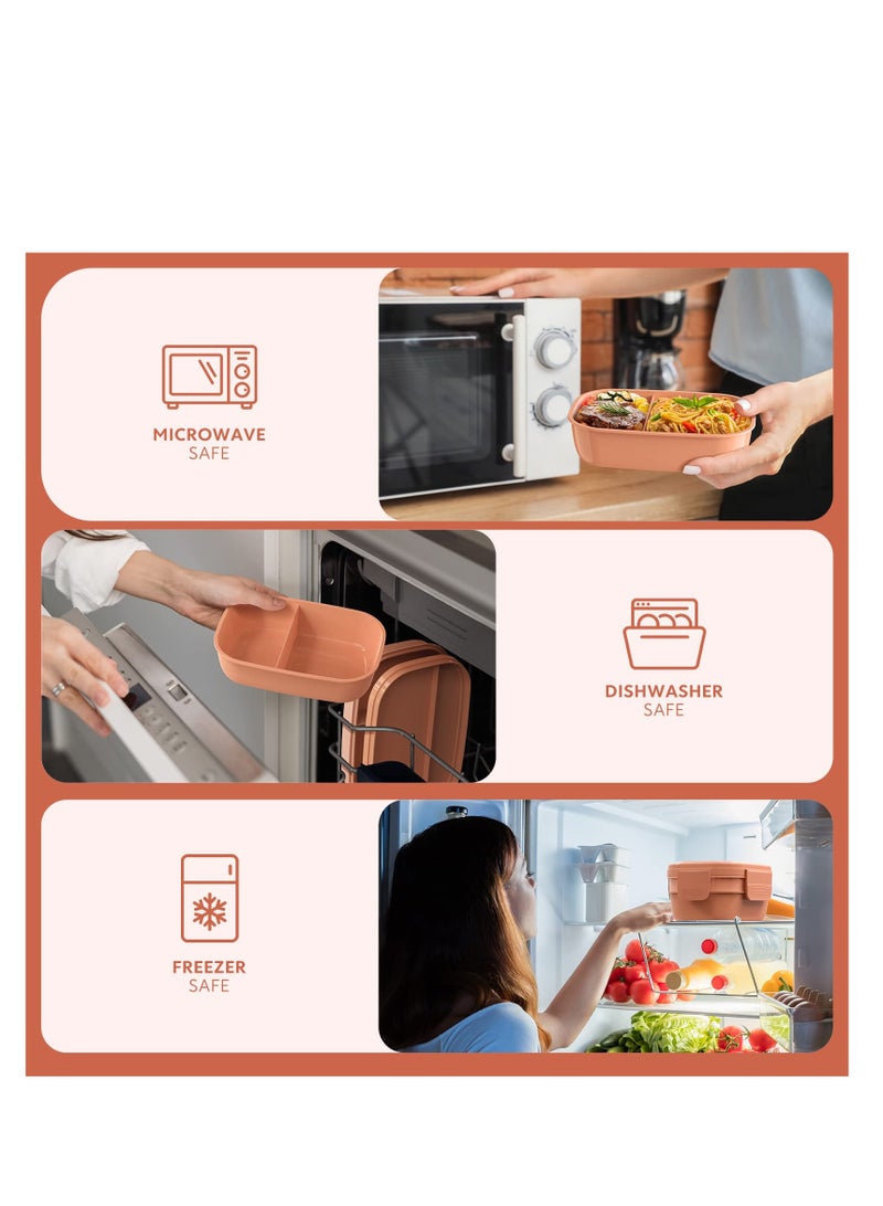 SYOSI 1900مل صندوق غداء بينتو للبالغين والأطفال صندوق سلطة فواكه 3 أقسام صندوق غداء ، مادة pp5 Grade Food ، صناديق غداء بينتو قابلة للتكديس مقاومة للتسرب وآمنة في الميكروويف وغسالة الصحون - Image 5