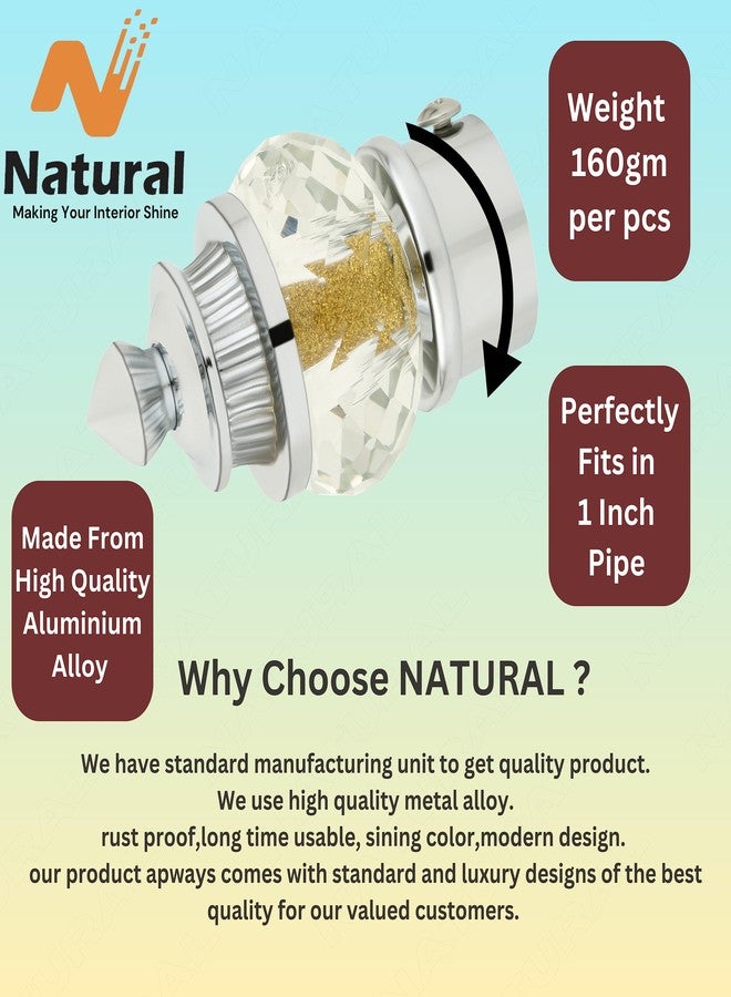 Natural 50mm Crystal Diamond Aluminium Curtain Bracket Only/Parda Holder only/Curtain Nobs only/Curtain Finials Only/Curtain Rod Nobs to Attache Upto 1 Inch Rod. (3 Pair, Chrome) - Image 3