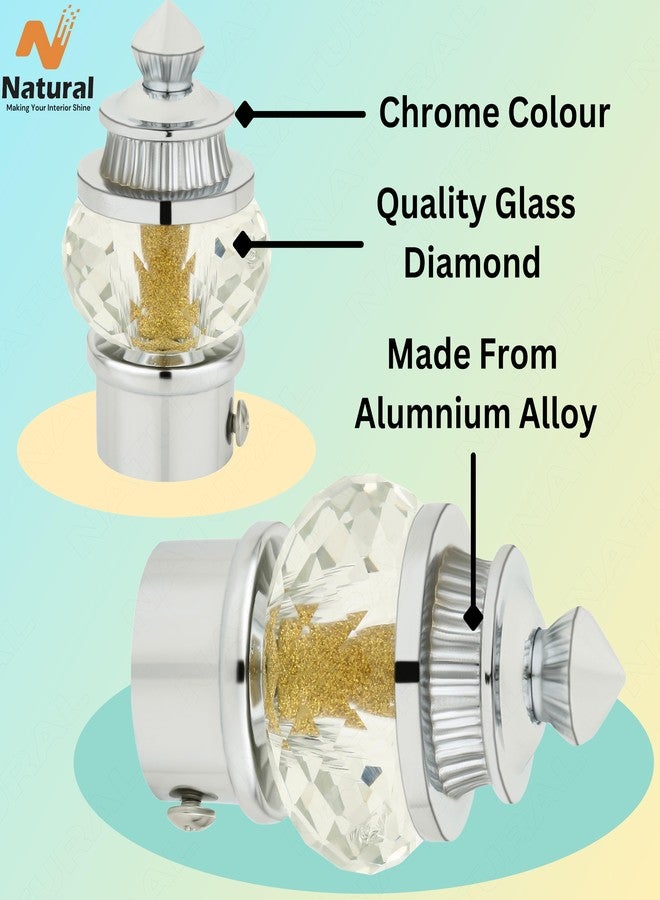 Natural 50mm Crystal Diamond Aluminium Curtain Bracket Only/Parda Holder only/Curtain Nobs only/Curtain Finials Only/Curtain Rod Nobs to Attache Upto 1 Inch Rod. (3 Pair, Chrome) - Image 2