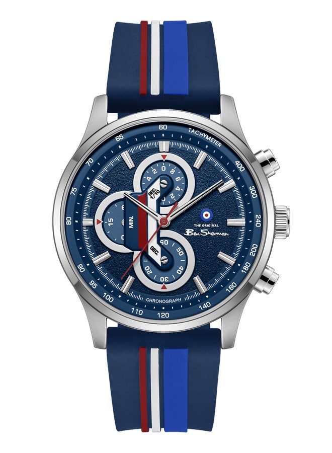 Ben Sherman Brighton Blue Dial Blue Silicone Strap Chronograph Watch for Men, 43.5mm - Image 1