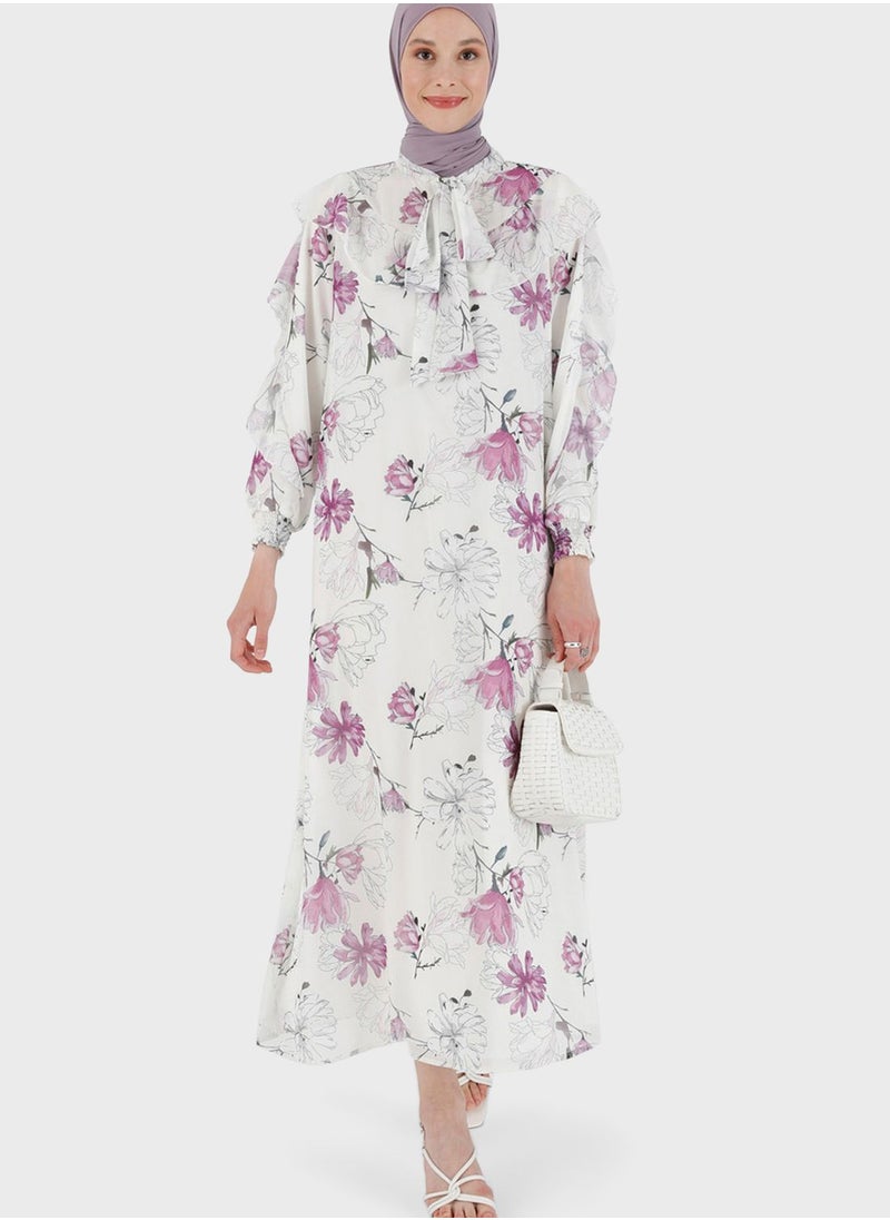 Refka by modanisa - Floral Print Tie Detail Dress - Image 1
