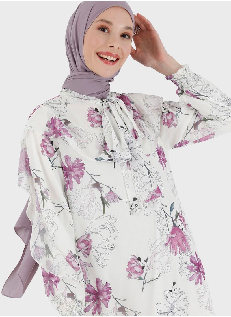 Refka by modanisa - Floral Print Tie Detail Dress - Image 1