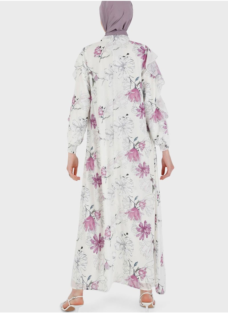 Refka by modanisa - Floral Print Tie Detail Dress - Image 1