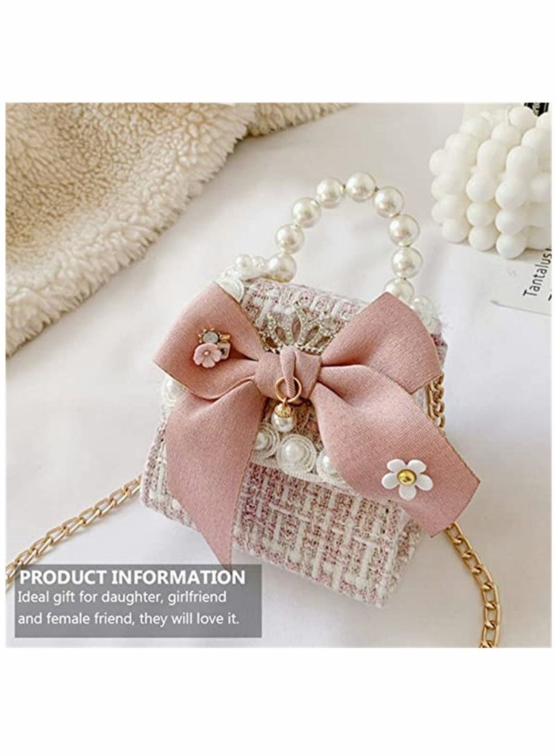 SYOSI Girls Handbags, Little Girls Bowknot Purse, with Pearl Chain, Cute Princess Handbags Pink Shoulder Bag, Mini Messenger Bag, for Kids - Image 2