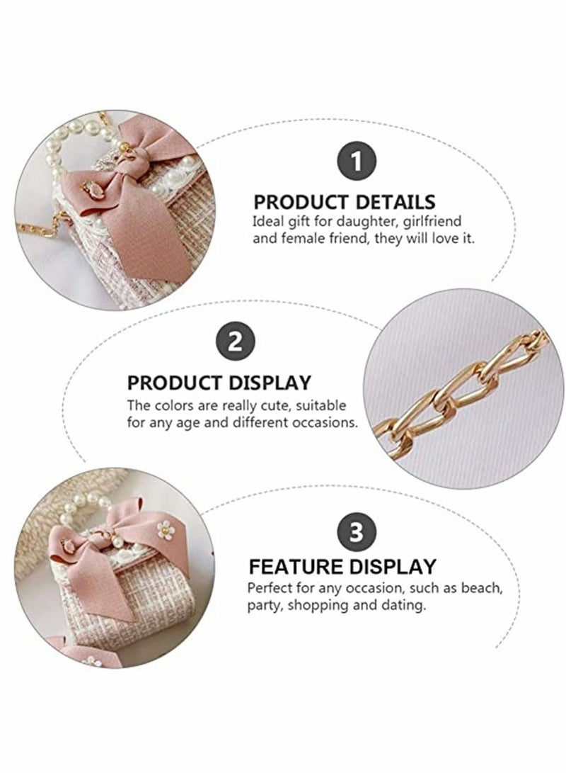 SYOSI Girls Handbags, Little Girls Bowknot Purse, with Pearl Chain, Cute Princess Handbags Pink Shoulder Bag, Mini Messenger Bag, for Kids - Image 5