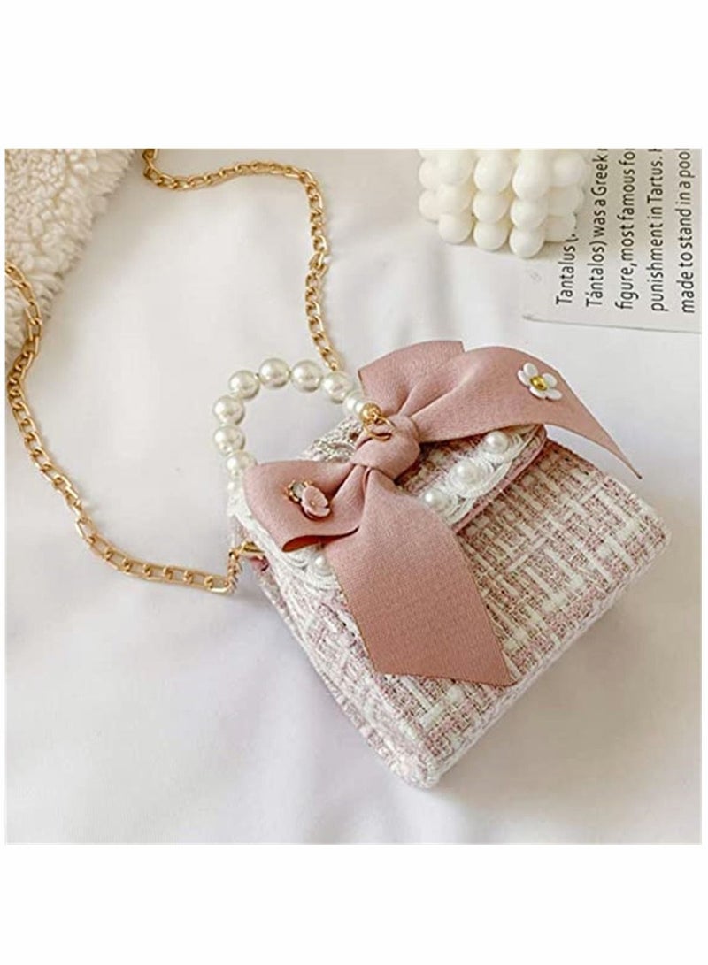 SYOSI Girls Handbags, Little Girls Bowknot Purse, with Pearl Chain, Cute Princess Handbags Pink Shoulder Bag, Mini Messenger Bag, for Kids - Image 4