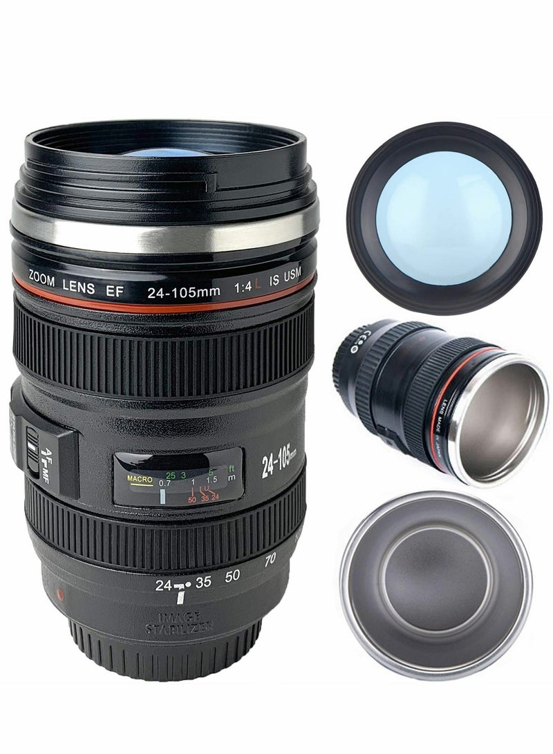 SYOSI Camera Lens Coffee Mug With Lid, Photo Coffee Cup, Stainless Steel Thermos Lens Mug Leak Proof For Photographer Lovers Present  - Image 1