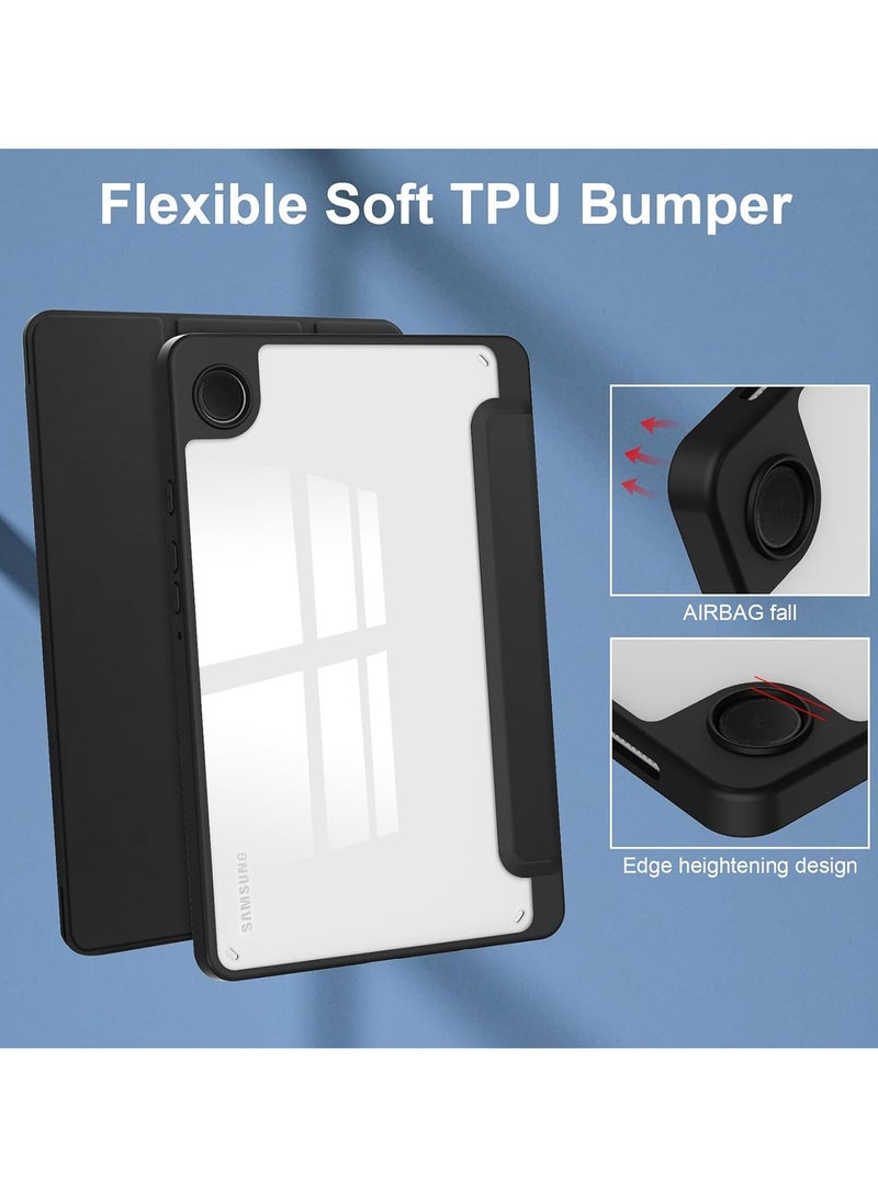 Hybrid Slim Case with Pen Holder for Samsung Galaxy Tab A9 8.7 Inch 2023 Model (SM-X110/X115/X117) Clear Transparent Back Shell, Black - Image 4