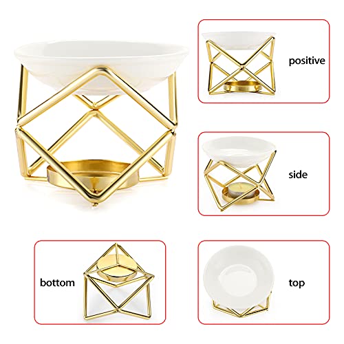JuxYes Euro Metal Oil Burner Wax Warmer, Delicate Romantic Ceramic Tealight Candle Holder Oil Burner, Fragrance Warmer Aromatherapy Wax Candle Tart Burner Warmer Diffuser for Home Bedroom Décor - Image 3