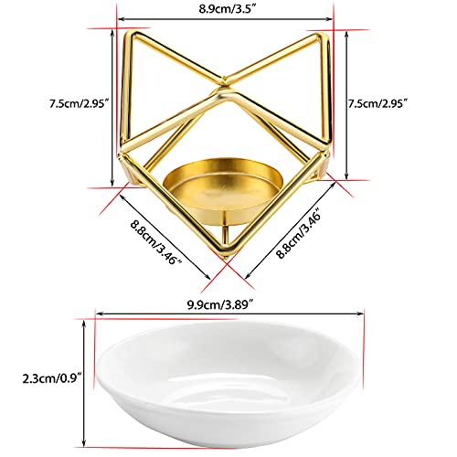 JuxYes Euro Metal Oil Burner Wax Warmer, Delicate Romantic Ceramic Tealight Candle Holder Oil Burner, Fragrance Warmer Aromatherapy Wax Candle Tart Burner Warmer Diffuser for Home Bedroom Décor - Image 2