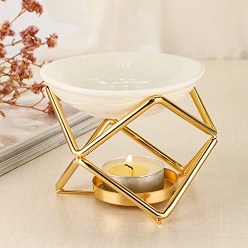 JuxYes Euro Metal Oil Burner Wax Warmer, Delicate Romantic Ceramic Tealight Candle Holder Oil Burner, Fragrance Warmer Aromatherapy Wax Candle Tart Burner Warmer Diffuser for Home Bedroom Décor - Image 5