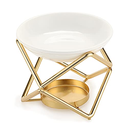 JuxYes Euro Metal Oil Burner Wax Warmer, Delicate Romantic Ceramic Tealight Candle Holder Oil Burner, Fragrance Warmer Aromatherapy Wax Candle Tart Burner Warmer Diffuser for Home Bedroom Décor - Image 1