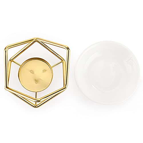 JuxYes Euro Metal Oil Burner Wax Warmer, Delicate Romantic Ceramic Tealight Candle Holder Oil Burner, Fragrance Warmer Aromatherapy Wax Candle Tart Burner Warmer Diffuser for Home Bedroom Décor - Image 4