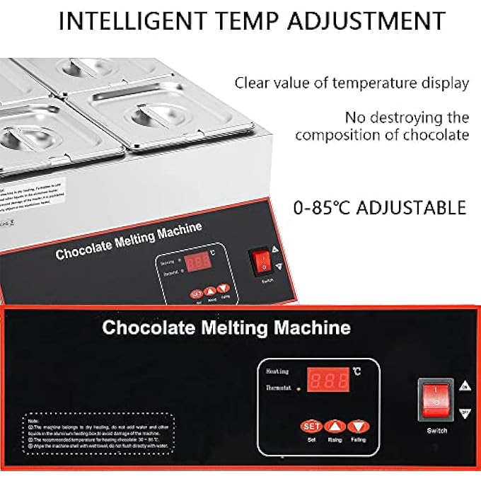ريحني آلة صهر الشوكولاتة بالهواء الساخن، آلة صهر الشوكولاتة، وعاء رقمي سعة 10 لتر، آلة تهدئة كريمة الشوكولاتة الساخنة بقوة 500 واط، وعاءان، وعاء واحد - Image 5
