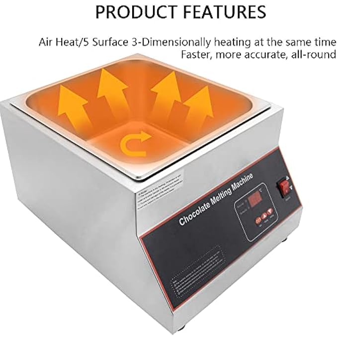 ريحني آلة صهر الشوكولاتة بالهواء الساخن، آلة صهر الشوكولاتة، وعاء رقمي سعة 10 لتر، آلة تهدئة كريمة الشوكولاتة الساخنة بقوة 500 واط، وعاءان، وعاء واحد - Image 4