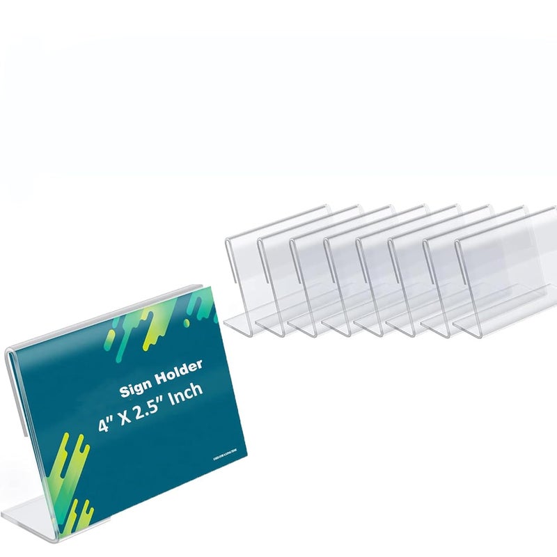Shuban Acrylic Sign Holder L-Shape Acrylic Table Display Label Price Tag Name Card Holder Stands For School Office Counter Restaurants Supermarket (4 Inch W X 2.5 Inch H - 10Pcs) - Image 1