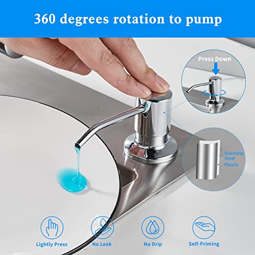 DOILIESE Built in Soap Dispenser for Kitchen Sink, Chrome Stainless Steel Countertop Pump Head (Plastic Inside), Dish Soap Hand Lotion Dispenser with Refillable 17OZ Bottle - Image 5