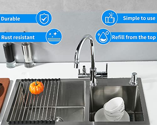 DOILIESE Built in Soap Dispenser for Kitchen Sink, Chrome Stainless Steel Countertop Pump Head (Plastic Inside), Dish Soap Hand Lotion Dispenser with Refillable 17OZ Bottle - Image 3