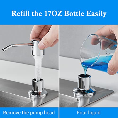 DOILIESE Built in Soap Dispenser for Kitchen Sink, Chrome Stainless Steel Countertop Pump Head (Plastic Inside), Dish Soap Hand Lotion Dispenser with Refillable 17OZ Bottle - Image 4