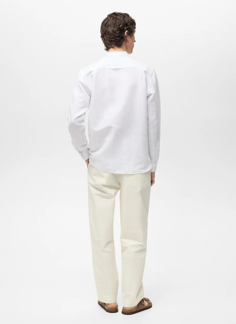 مانجو مان Casual Mao Collar Linen Shirt