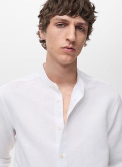 Mango Man Casual Mao Collar Linen Shirt  - Image 4