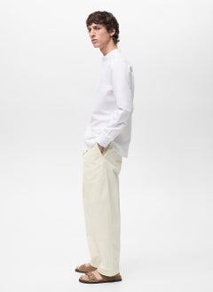 Mango Man Casual Mao Collar Linen Shirt  - Image 3